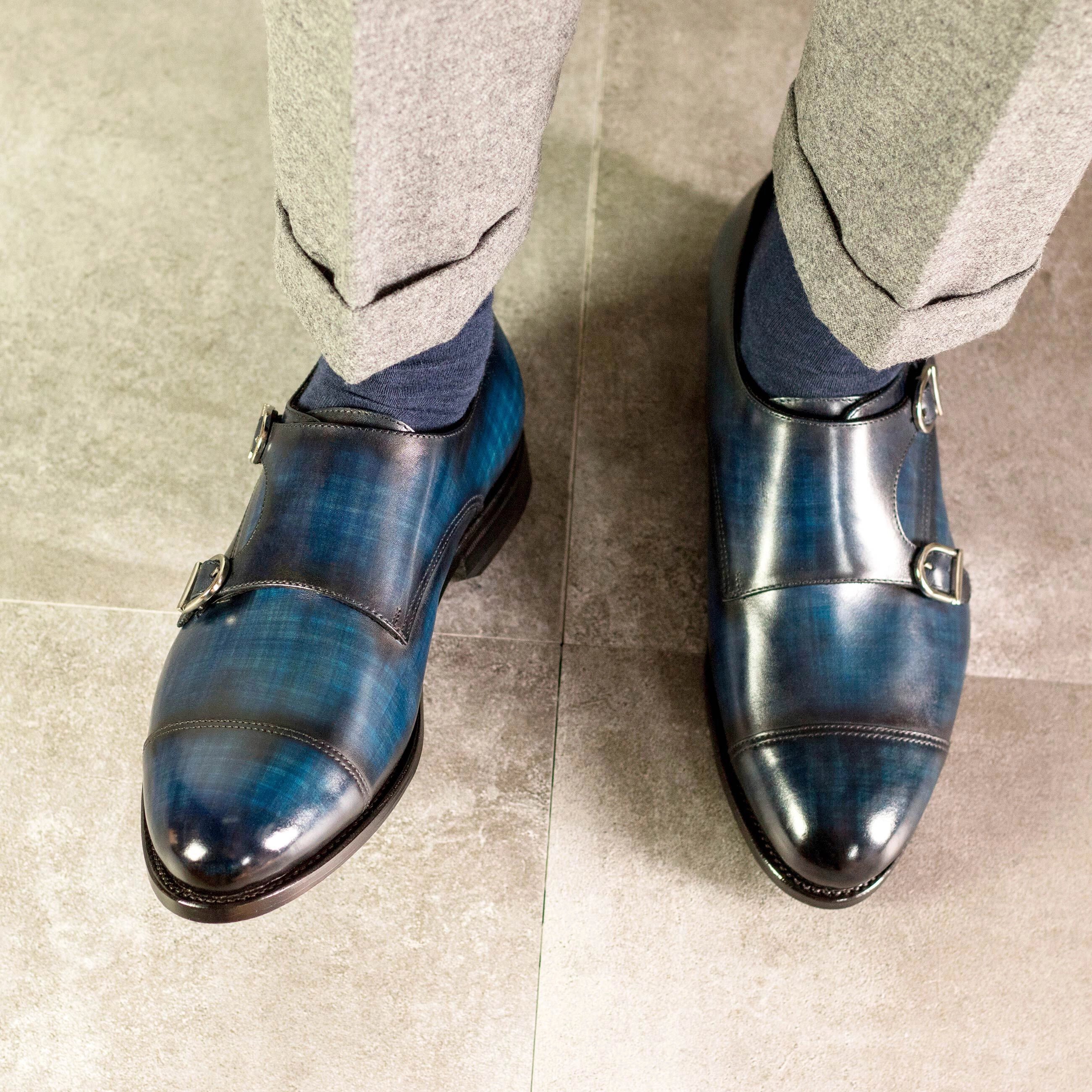 Navy Double Monk Capo Shoes
