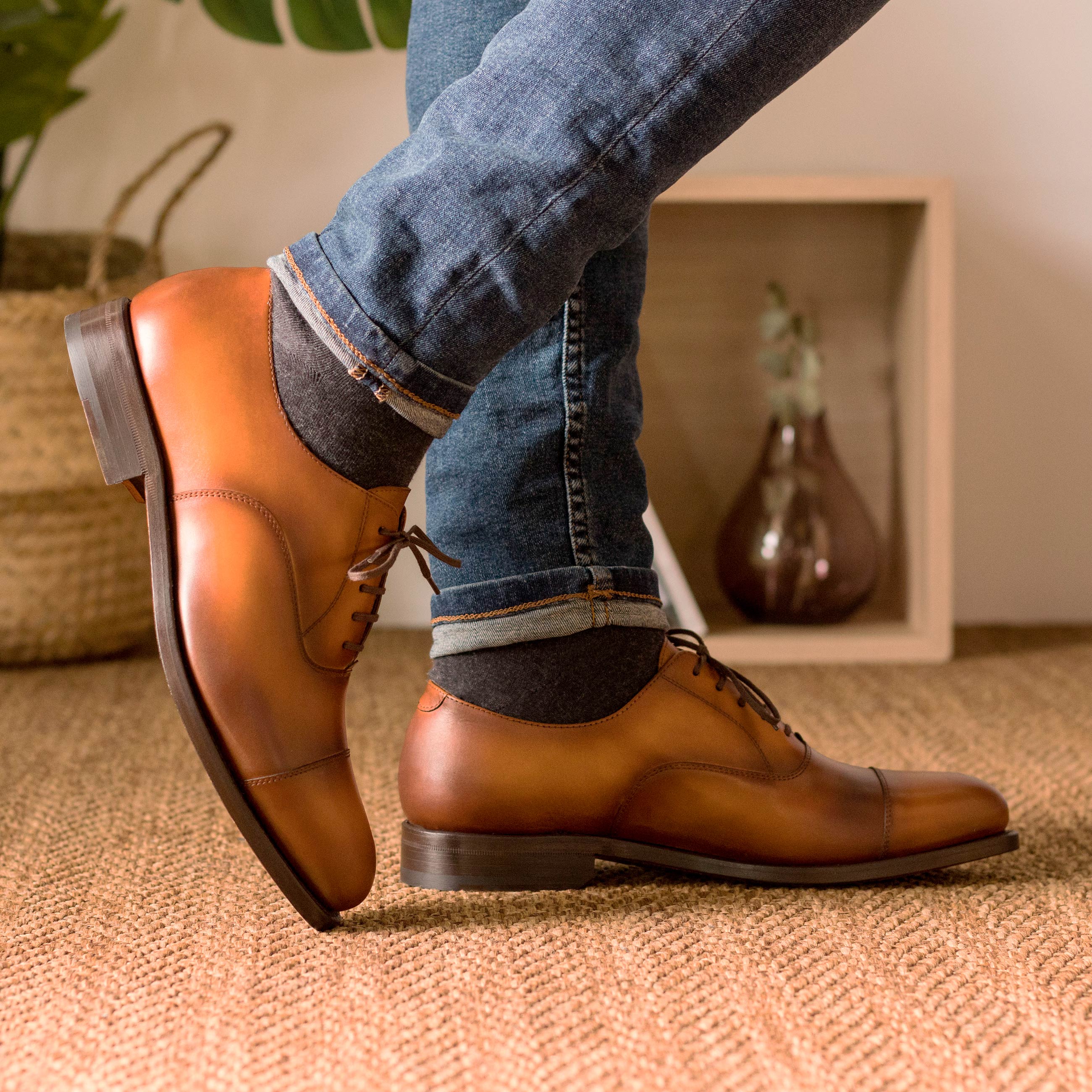 Oxford Painted Calf Burnishing Cognac Shoes