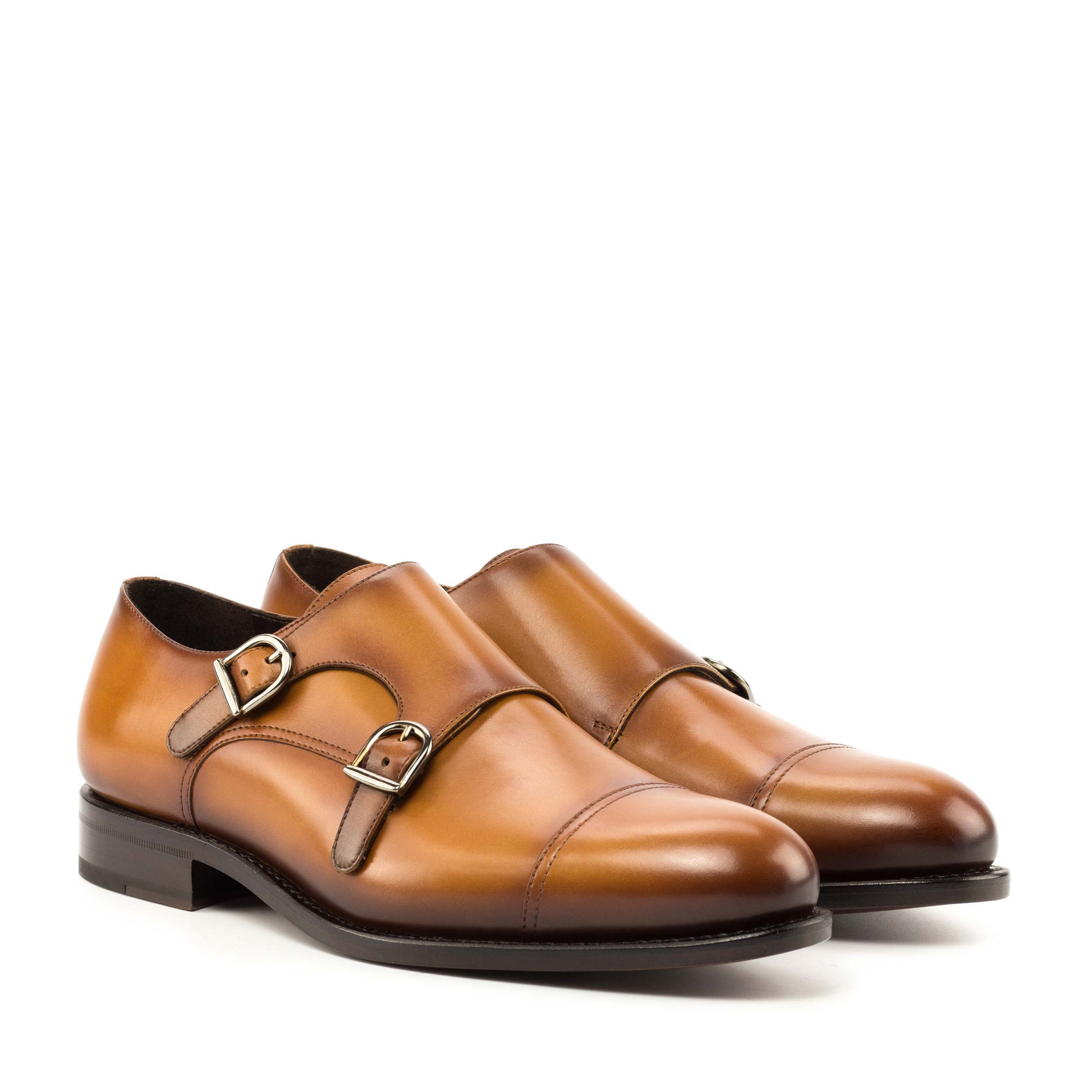 Double Monk Cognac Burnishing Shoes