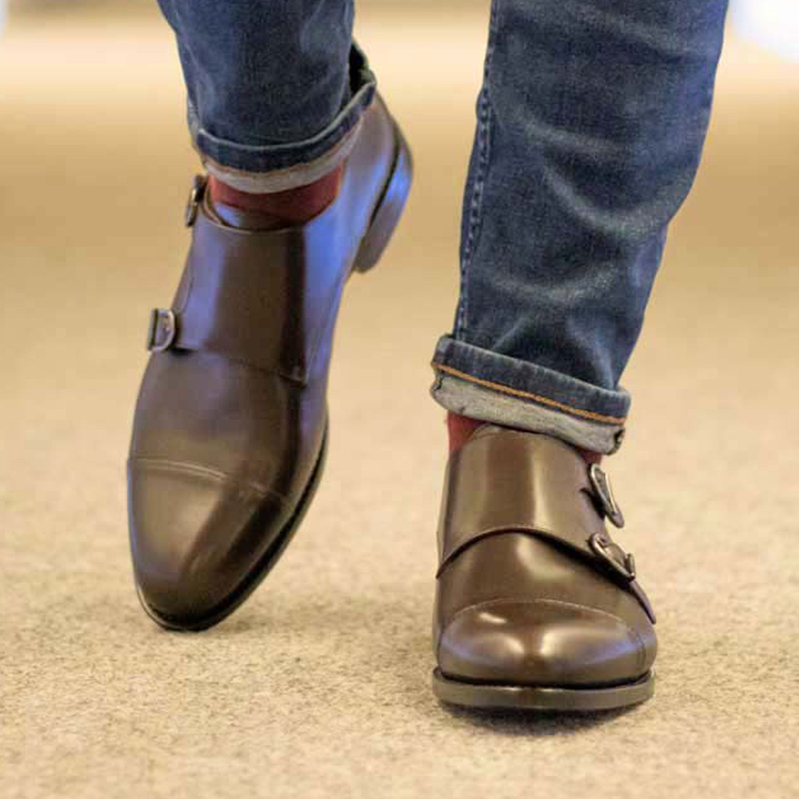 Double Monk Dark Brown Shoes